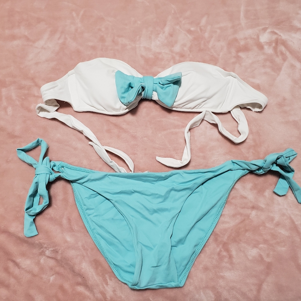 Teal bow bandeau bikini swim set size medium